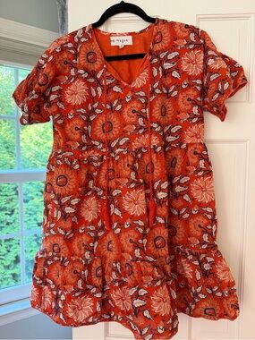 Embroidered Floral Orange Tiered Midi Dress by Rails